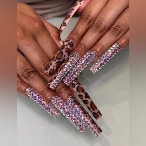 SALE! Passion of Essence Nail Bar 24pcs Long Coffin Leopard Print Fake Nail